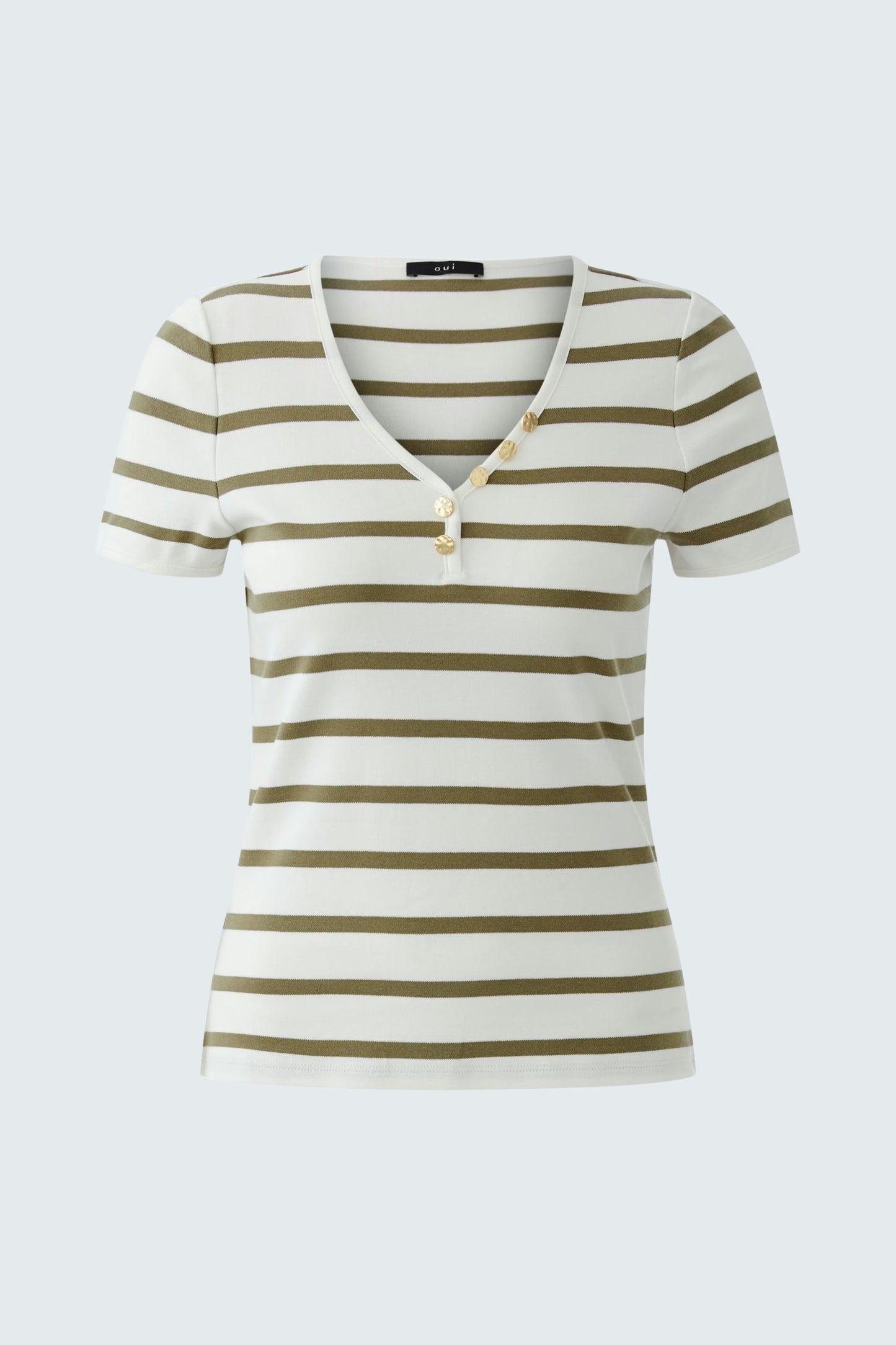Oui T Shirt 96692 Green and White Stripe