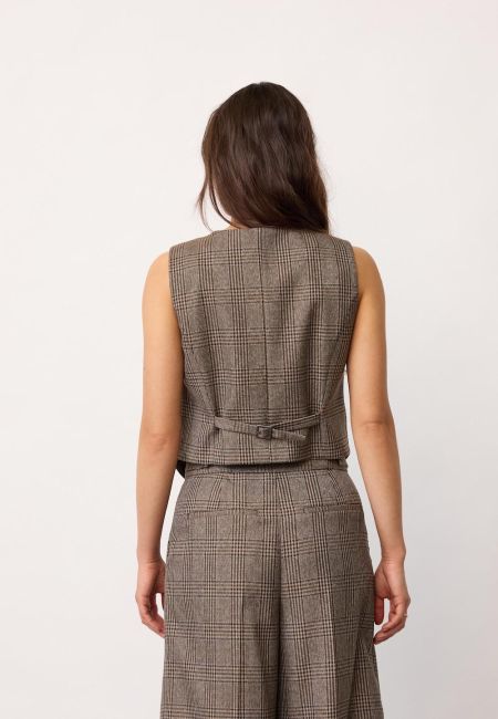 Co' Couture Veya Brown Check Wrap Waistcoat