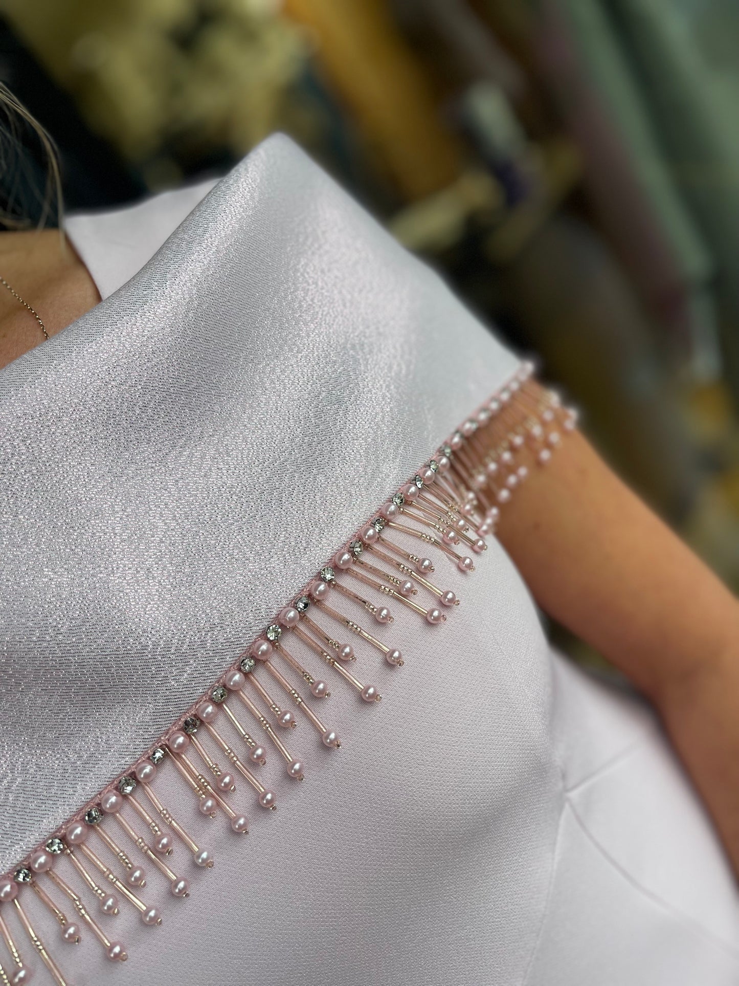 Anoola D437 Pink Drop Pearl Neckline Dress