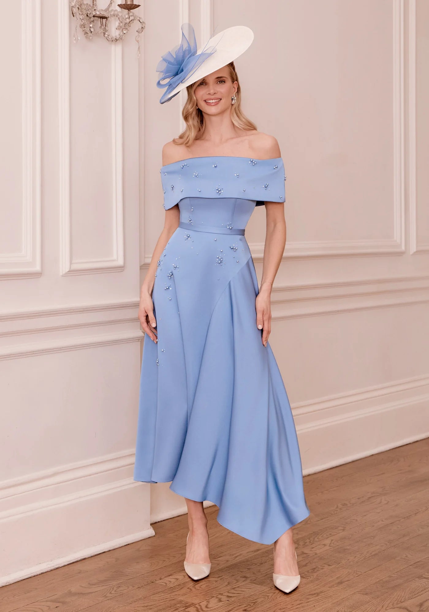 John Charles 29383A Cornflower Bardot Dress