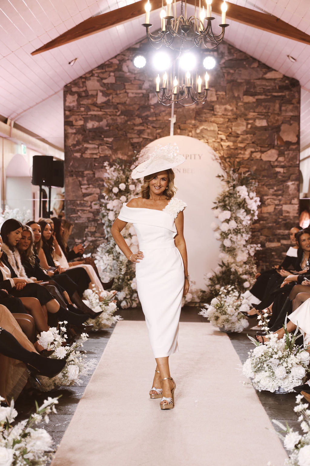 Anoola D418 Ivory Floral Shoulder Dress - Main Image