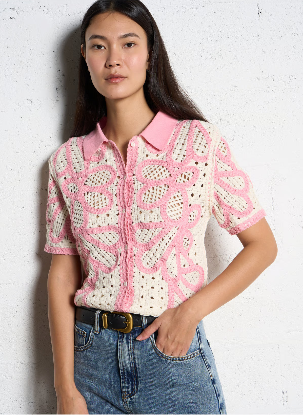 Suncoo Floral Crochet Top