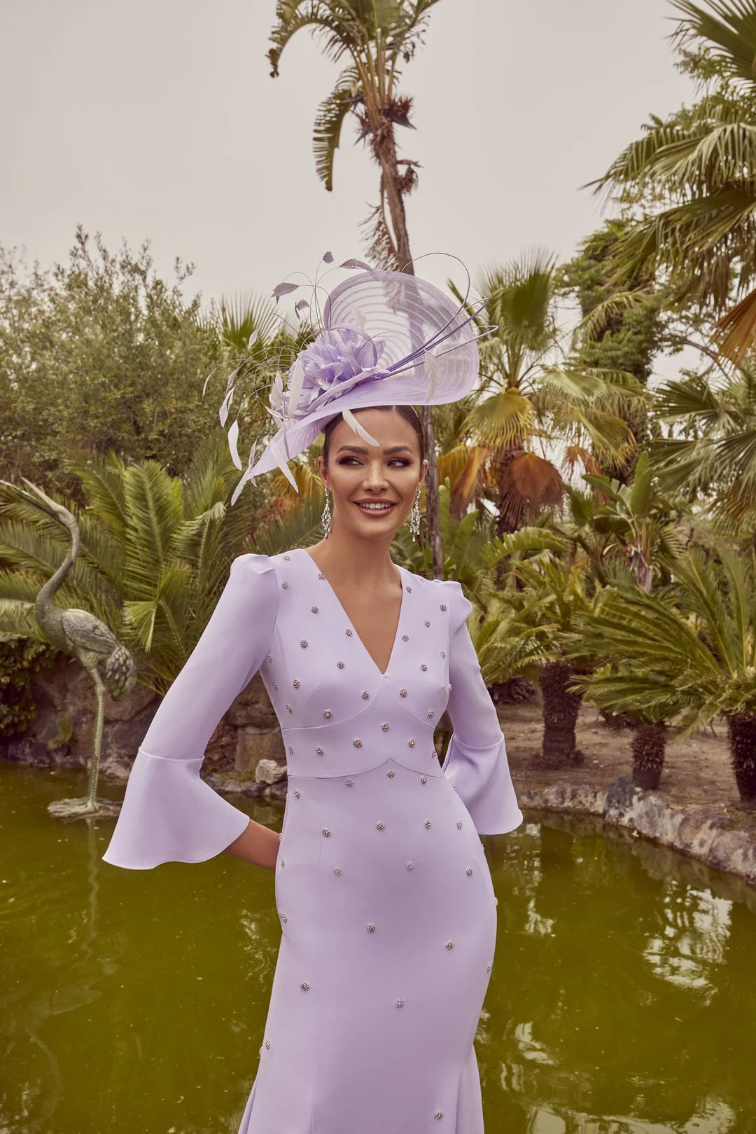 Veni Infantino 992448 Lavender V Neck Fishtail Dress