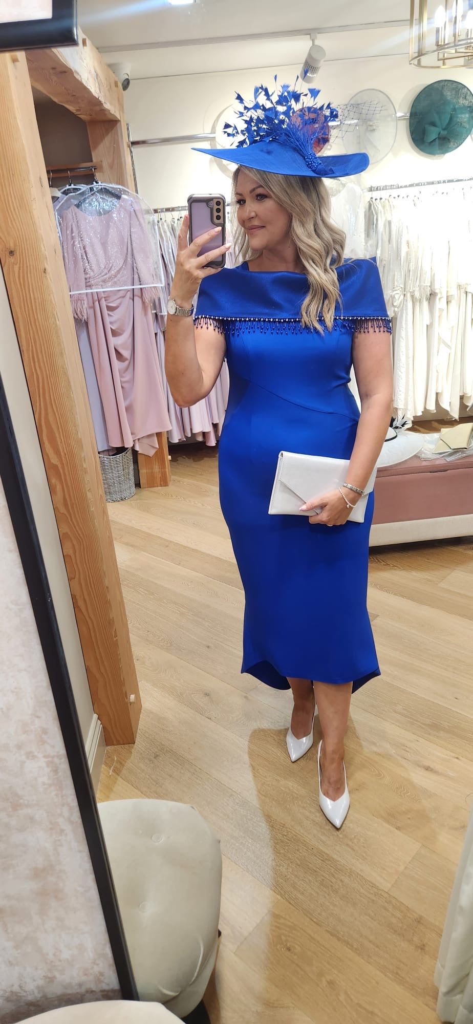 Anoola D443SPEC Cobalt Pearl Neckline Dress