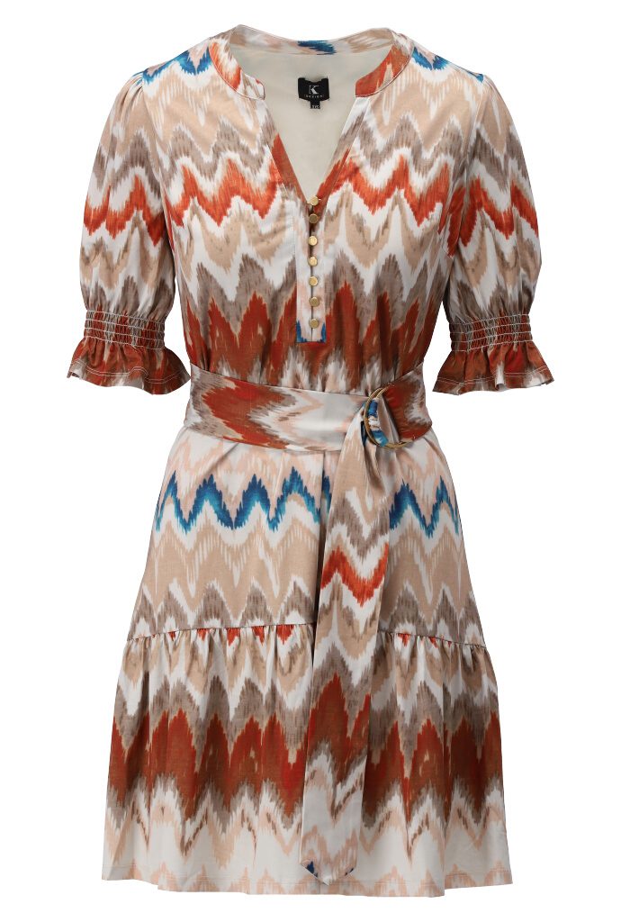 K Design Dress A122 Belt Dress V Neck