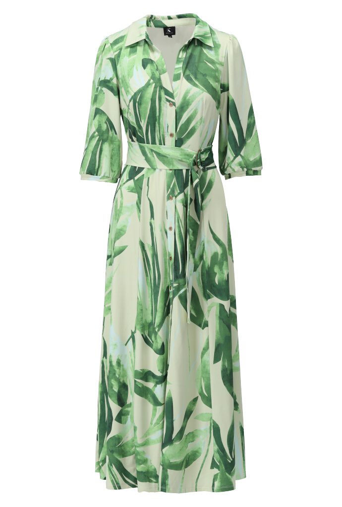 K Design Midi Dress A326 Green and Cream Print