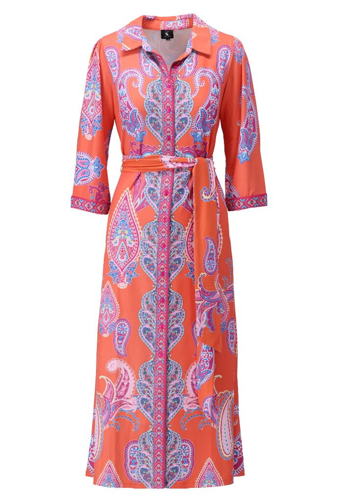 K Design Orange Print Dress A404 Pink Print