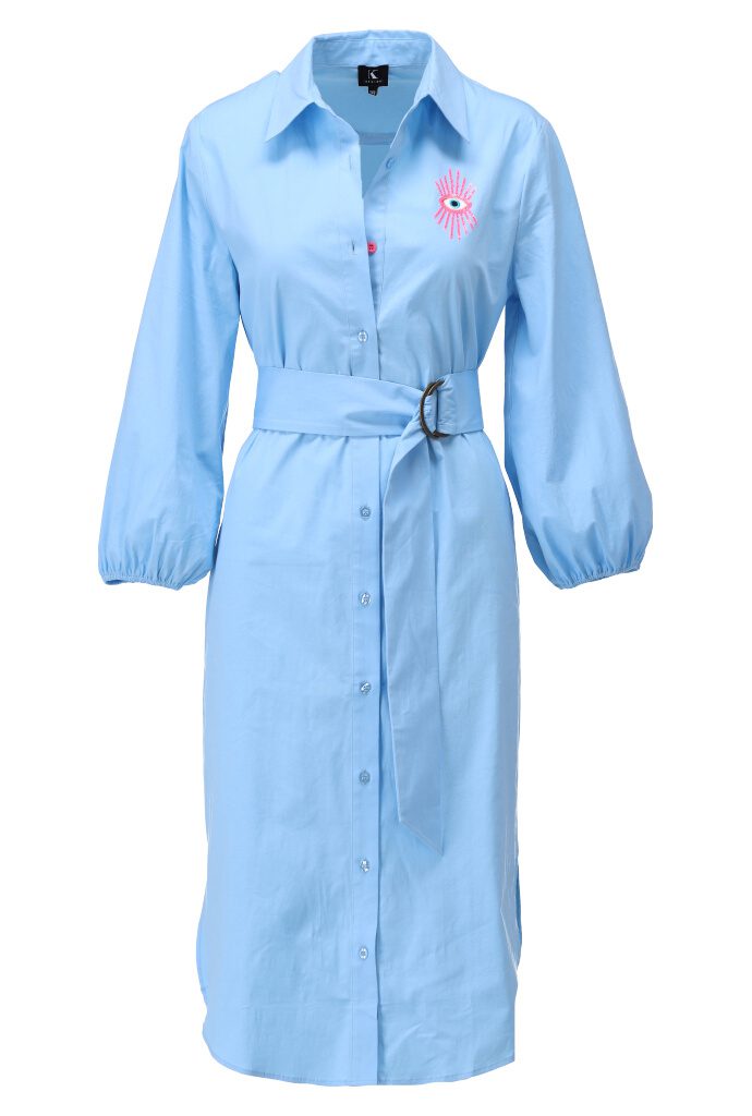 K Design Blue Shirt Blouse with Pink Motif Detail A763