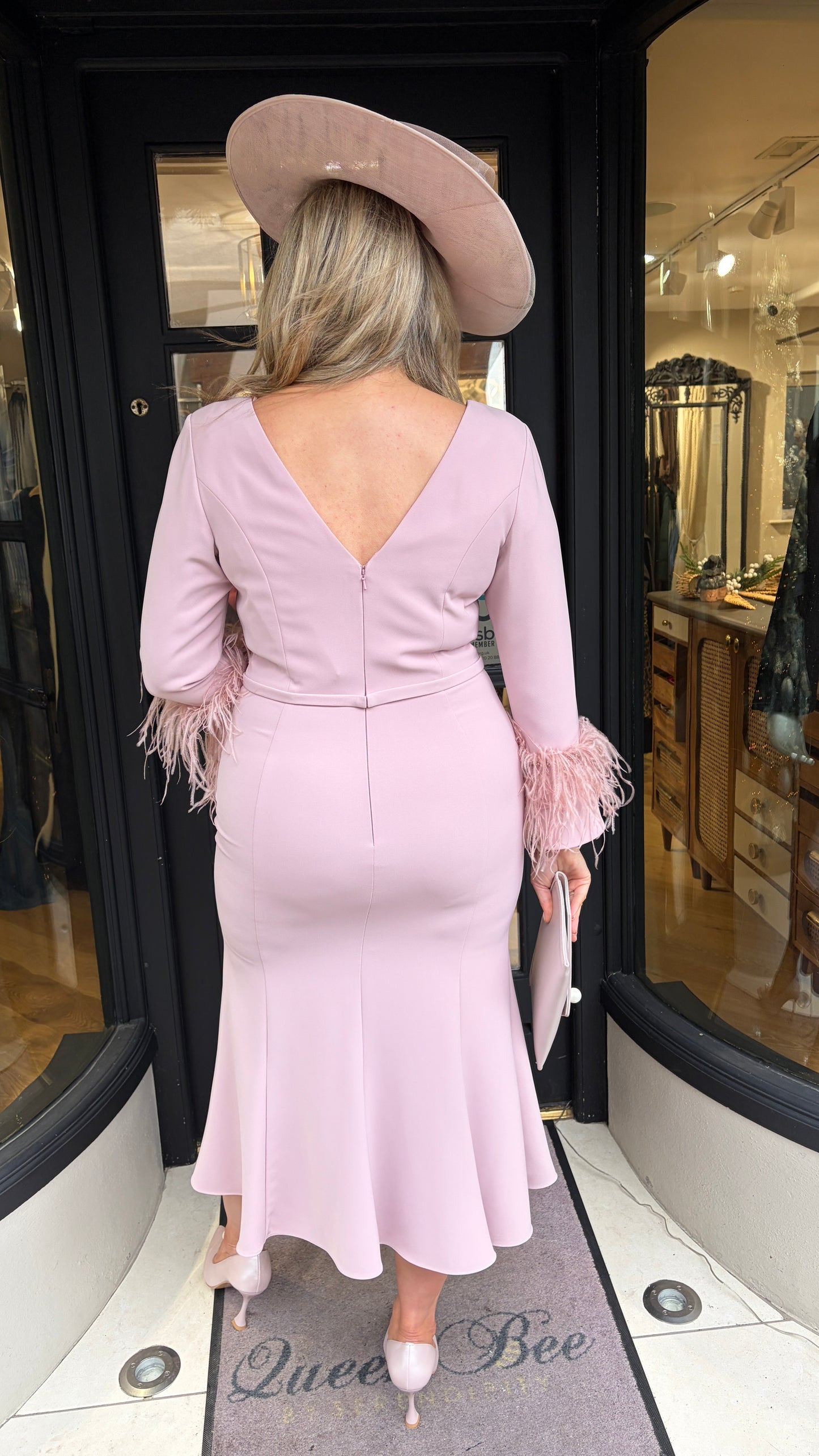 Couture Club 1G175 Vintage Rose Feather Sleeve Dress