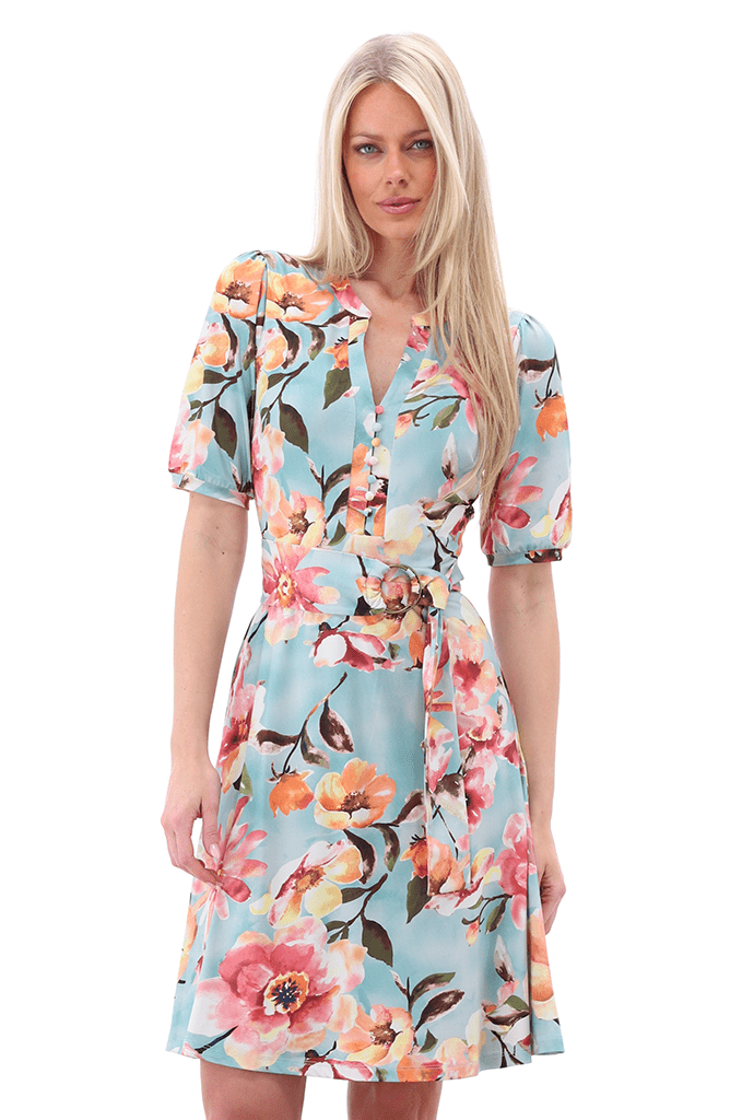 K Design Floral Dress A202 Button Detail Top