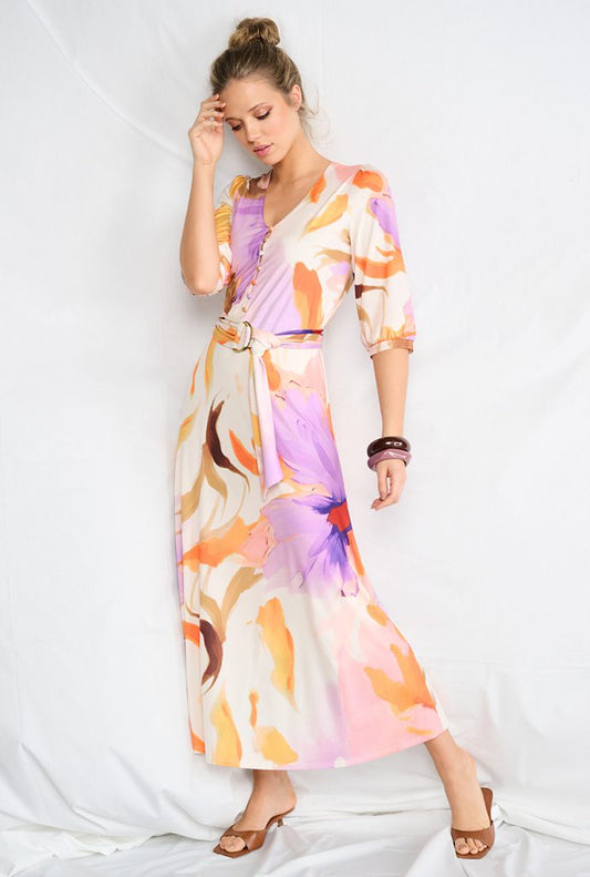 K Design A324 Orange Print Dress