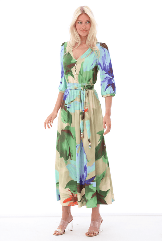 K Design A324 Green Print Dress
