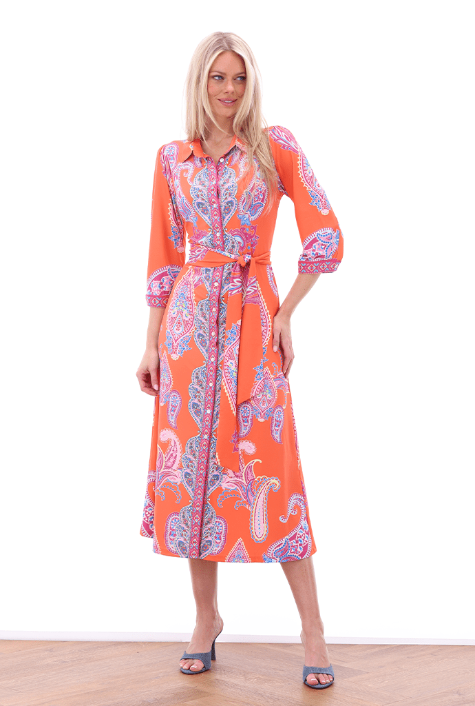 K Design Orange Print Dress A404 Pink Print