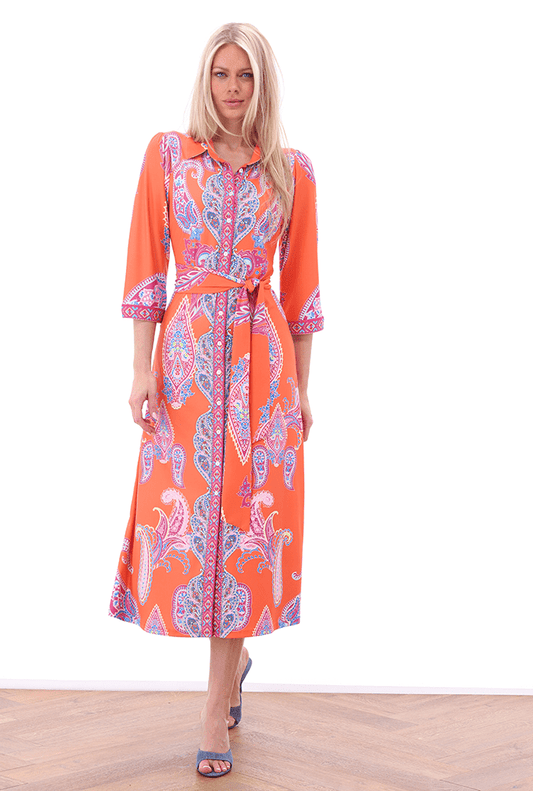 K Design Orange Print Dress A404 Pink Print