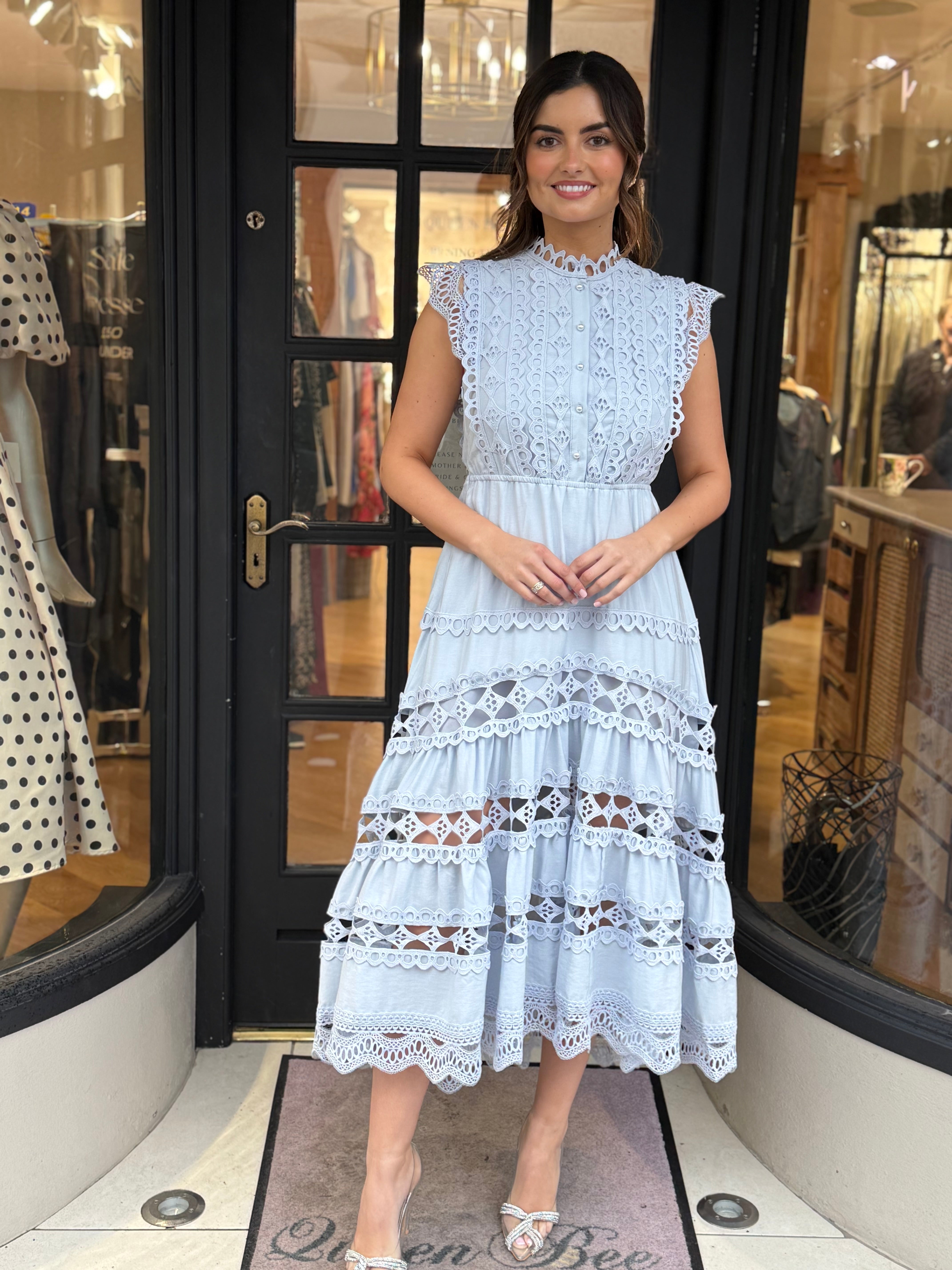 Jovonna Blue Lace Irida Midi Dress