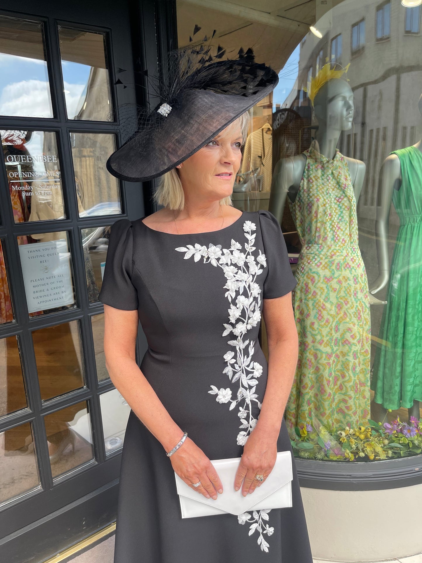 John Charles 66319 Black And White Crepe And Lace Applique