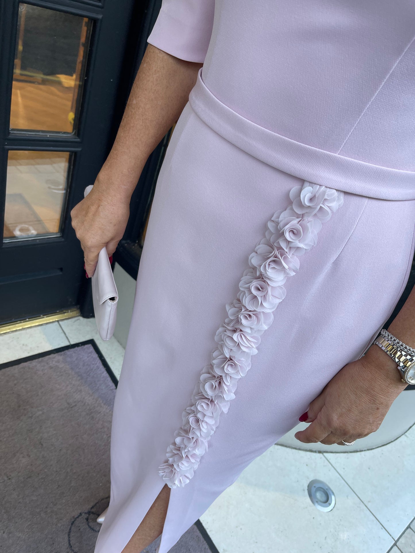 Anoola D429 Pink Square Neck & Floral Detail Dress