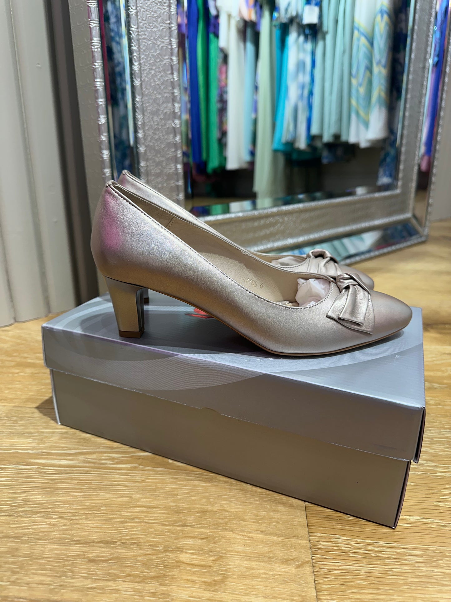 Emis Pewter Bow Low Heel