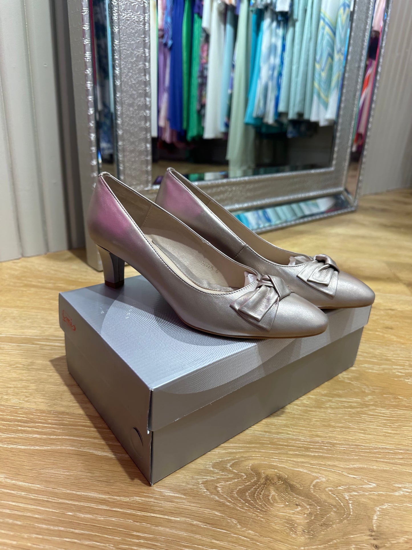 Emis Pewter Bow Low Heel