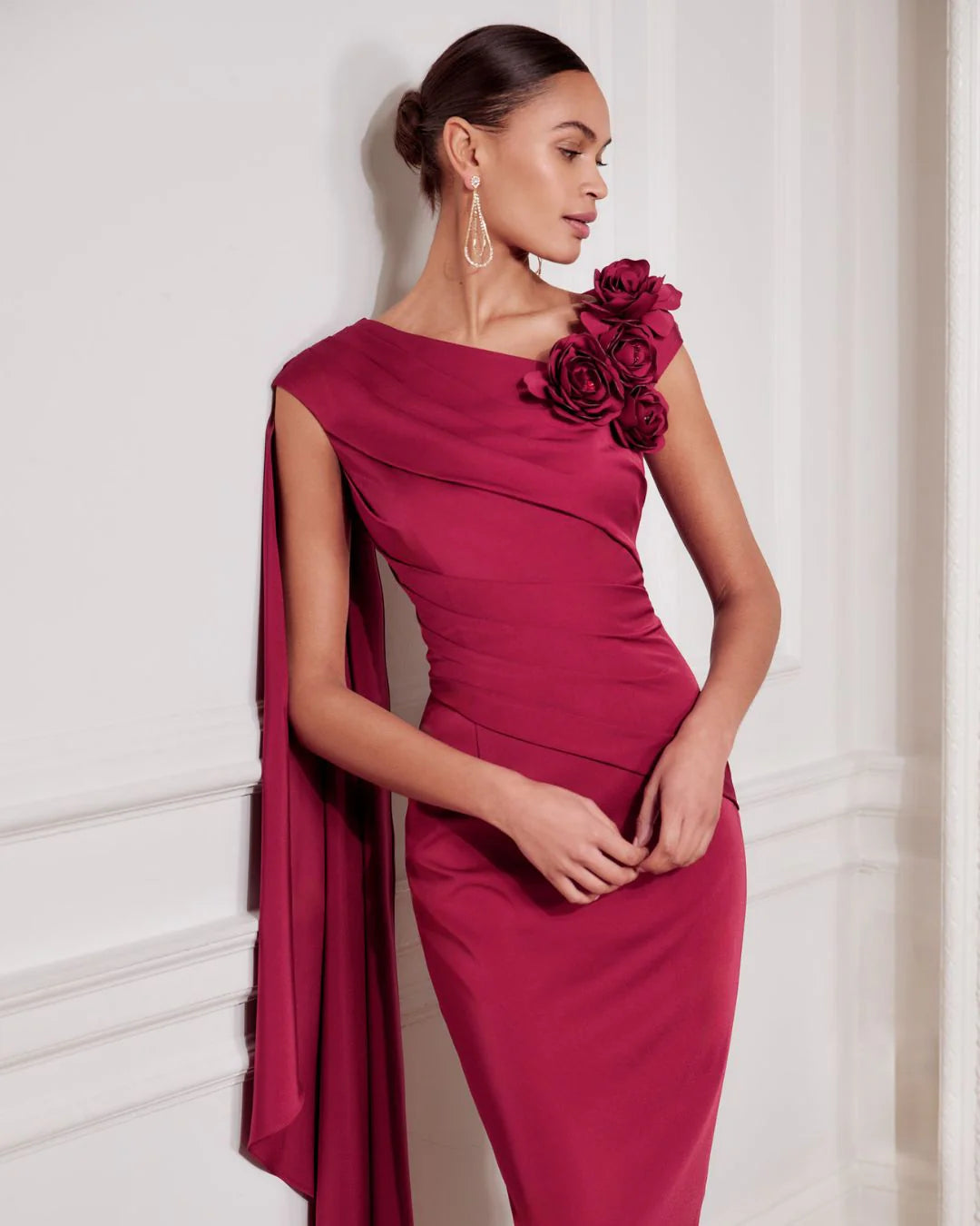 John Charles 29278 Floral Cape Dress (Bordeaux) | Queen Bee John Charles 29278 Floral Cape Dress (Bordeaux) | Queen Bee