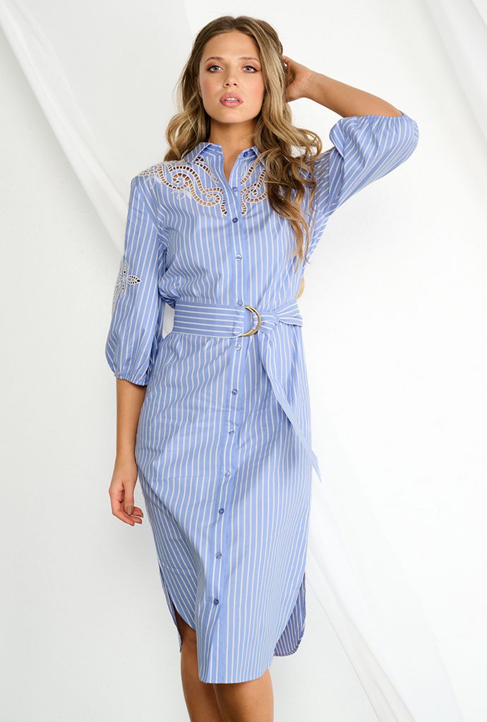 K Design Shirt Dress Blue with Embroidery A760 K Design Shirt Dress Blue with Embroidery A760