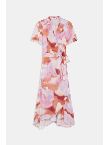 Suncoo Wrap Dress Pink Peach Print C03288