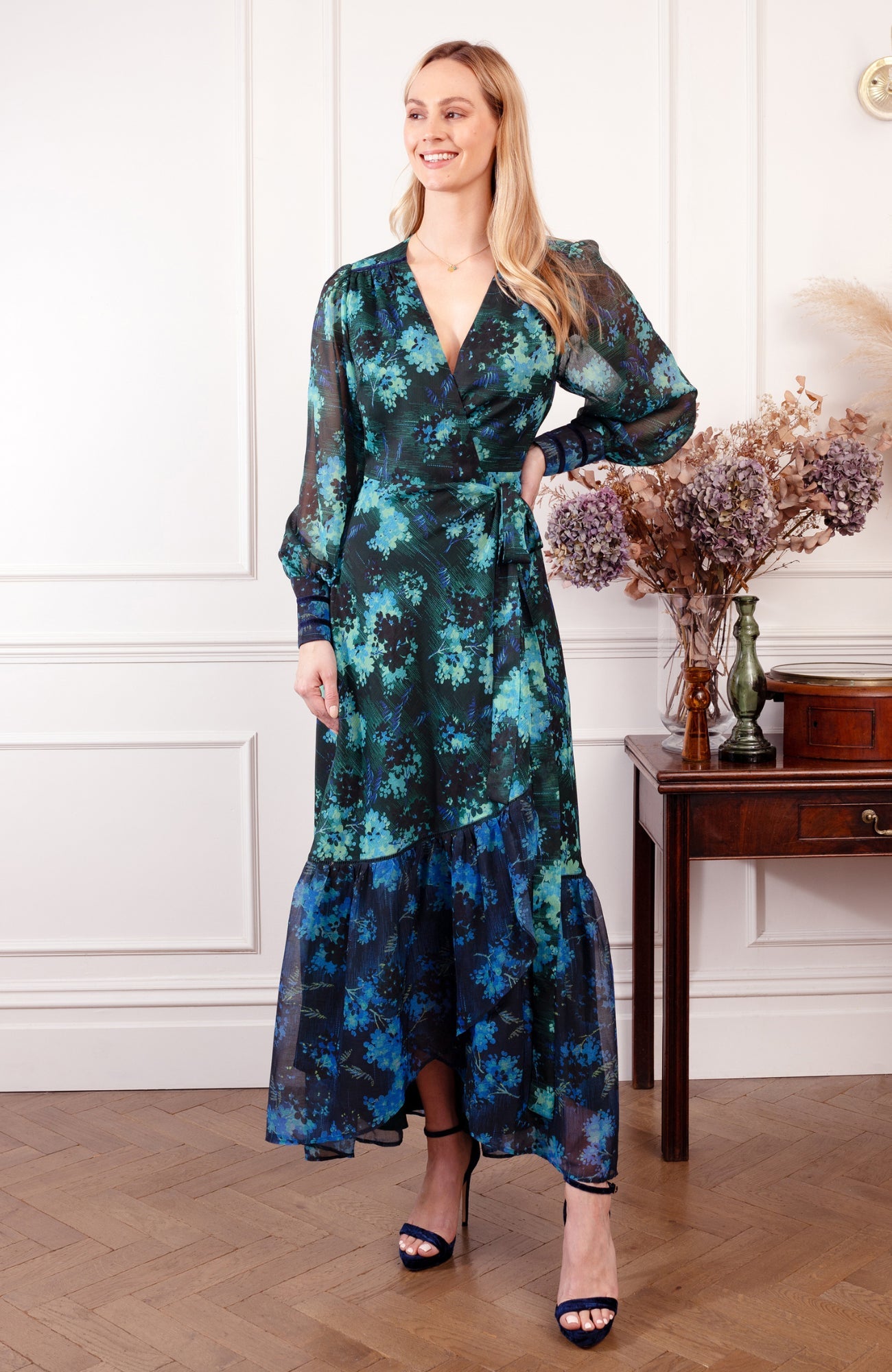 Hope and ivy green wrap dress best sale