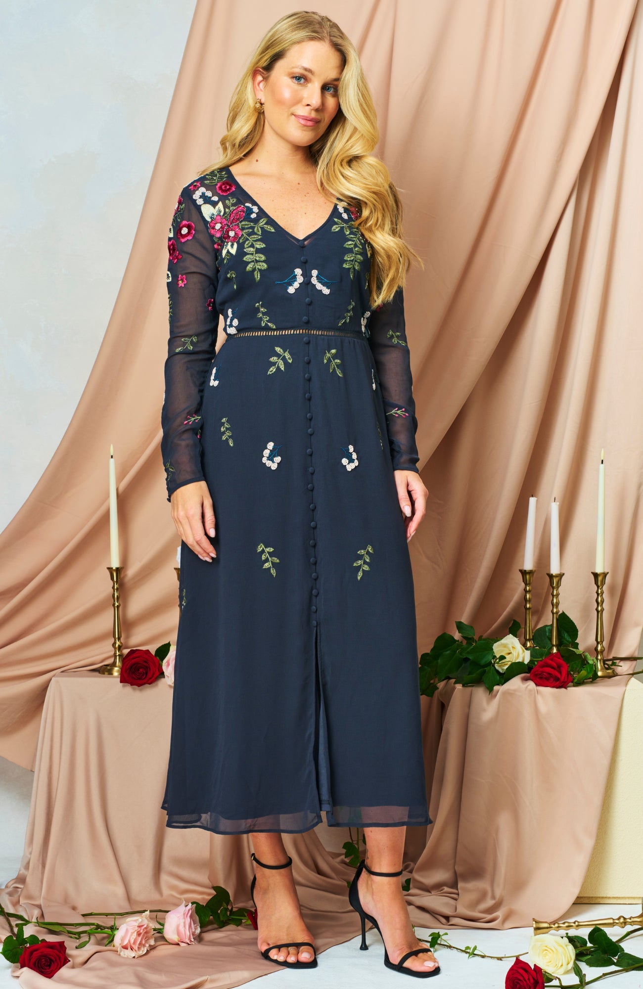 Hope and Ivy Rosette Maxi Dress