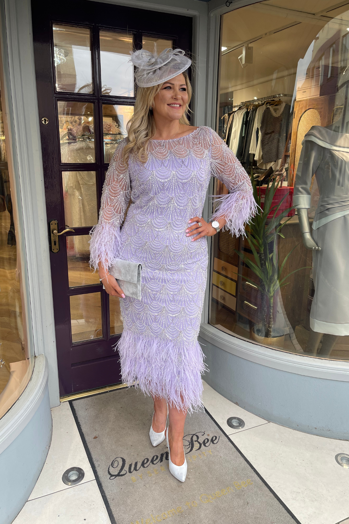 Gill Harvey Mid Length Beaded Feather Dress