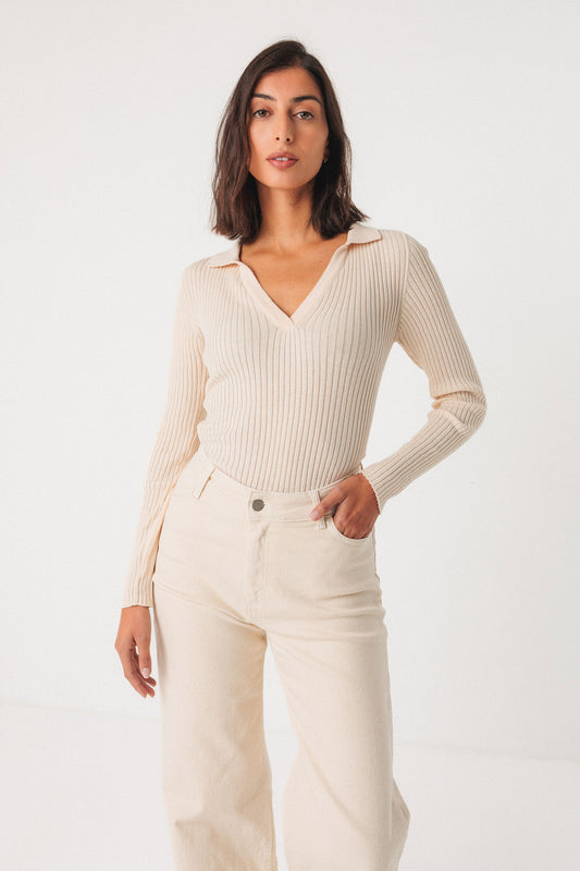 SKFK Ariza Cream Ribbed Top