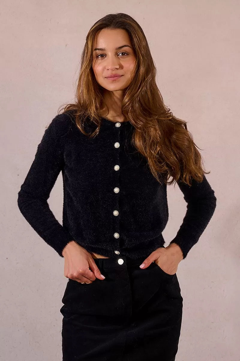 Molly Bracken LA1825DN Fluffy Pearl Detail Cardigan