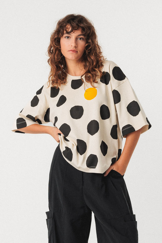 SKFK Lariz Cream & Black Polka Top