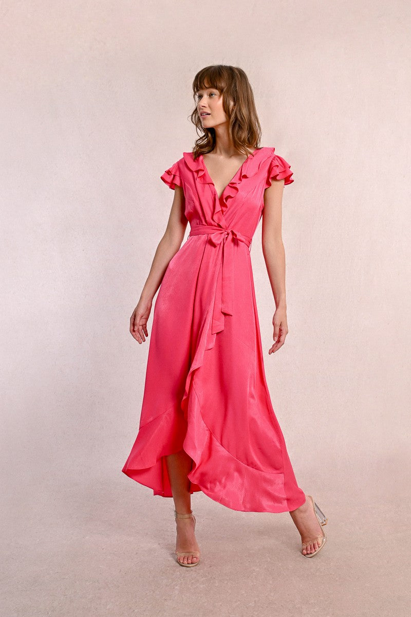 Molly Bracken LA1688DP Pink Ruffle Wrap Dress