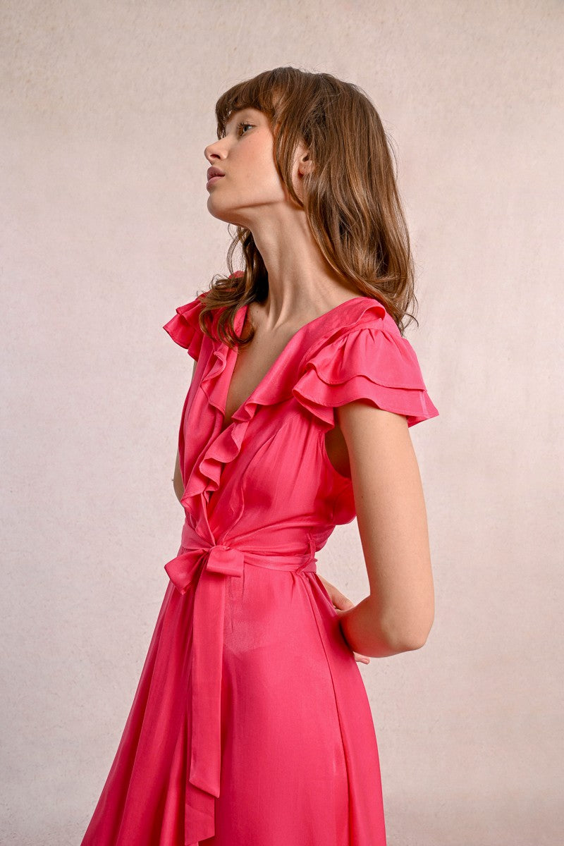Molly Bracken LA1688DP Pink Ruffle Wrap Dress