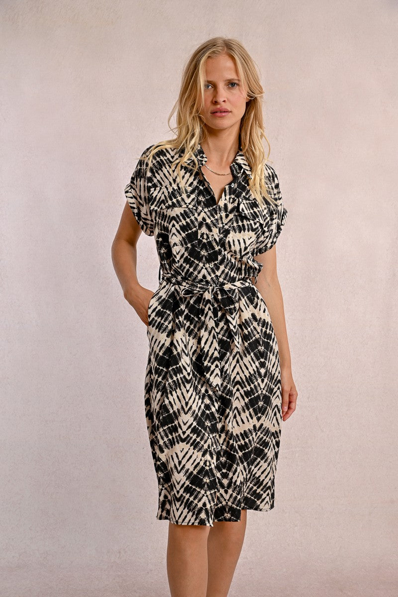 Molly Bracken T1967DP Black & Beige Shirt Dress