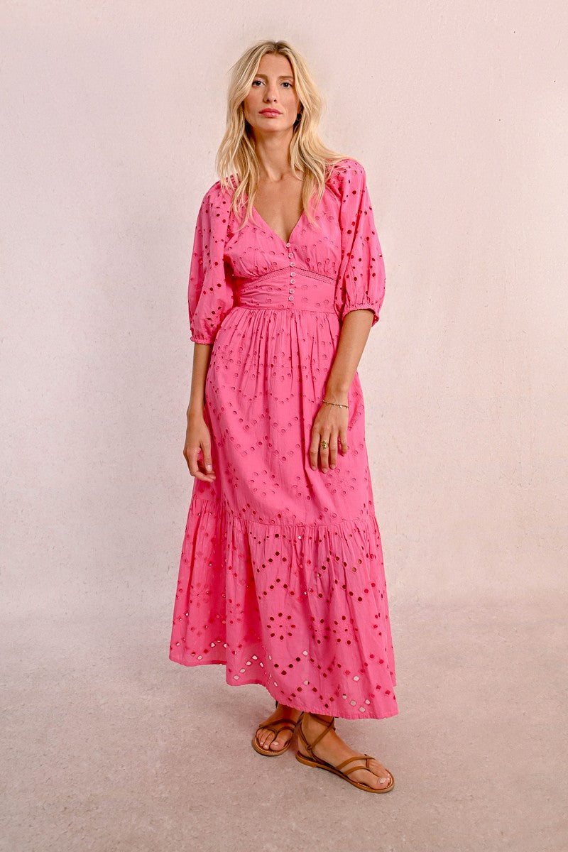 Molly Bracken Z635DE Pink Woven Midi Dress