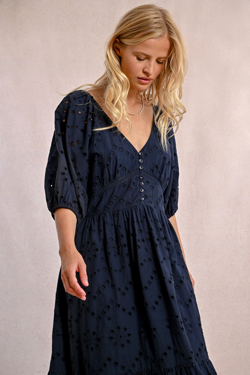 Molly Bracken Z635DE Navy Woven Midi Dress