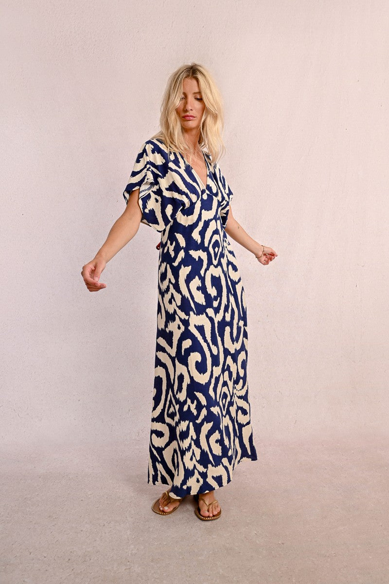 Molly Bracken G867BP Navy & Cream Midi Dress