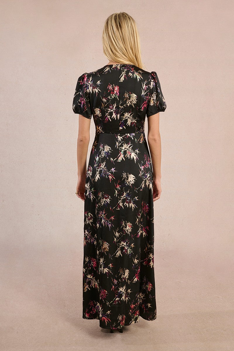 Molly Bracken TW148DN Black Floral Satin Dress