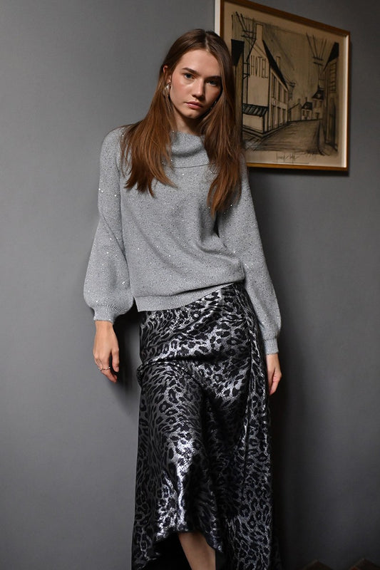 Molly Bracken T1635BDN Grey Leopard Skirt