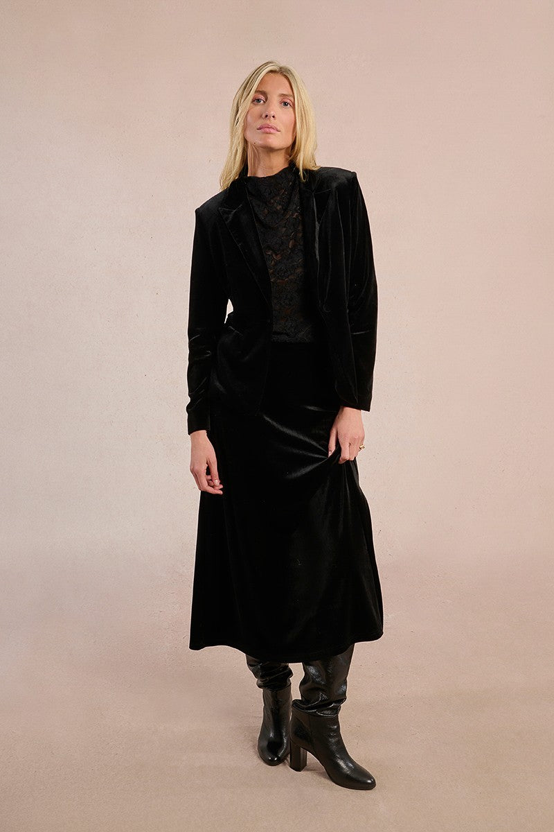 Molly Bracken TF120DH Black Velvet Midi Skirt