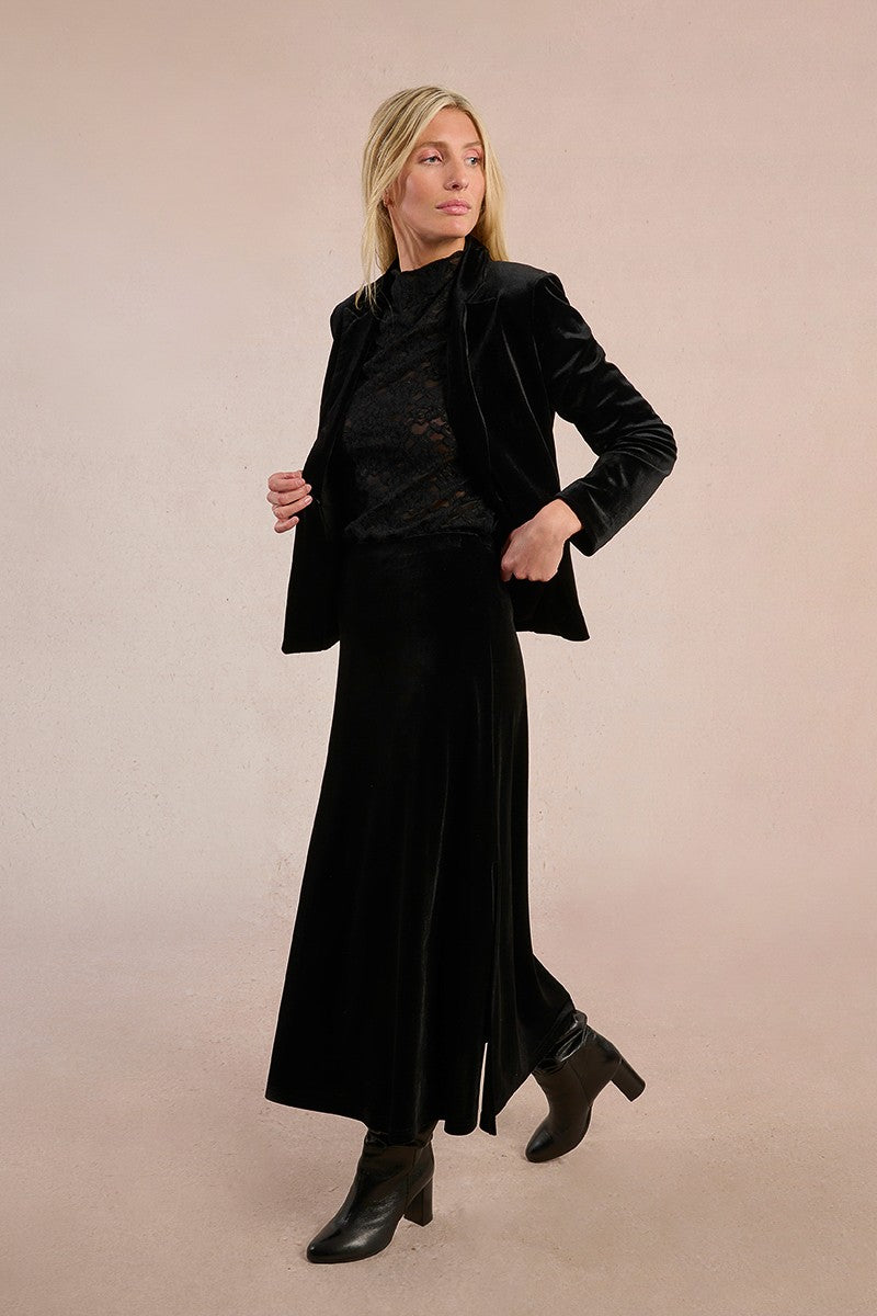 Molly Bracken TF120DH Black Velvet Midi Skirt
