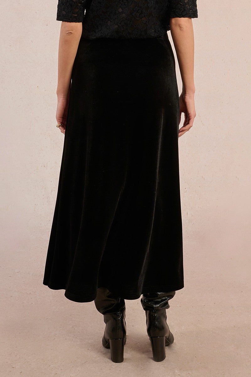 Molly Bracken TF120DH Black Velvet Midi Skirt