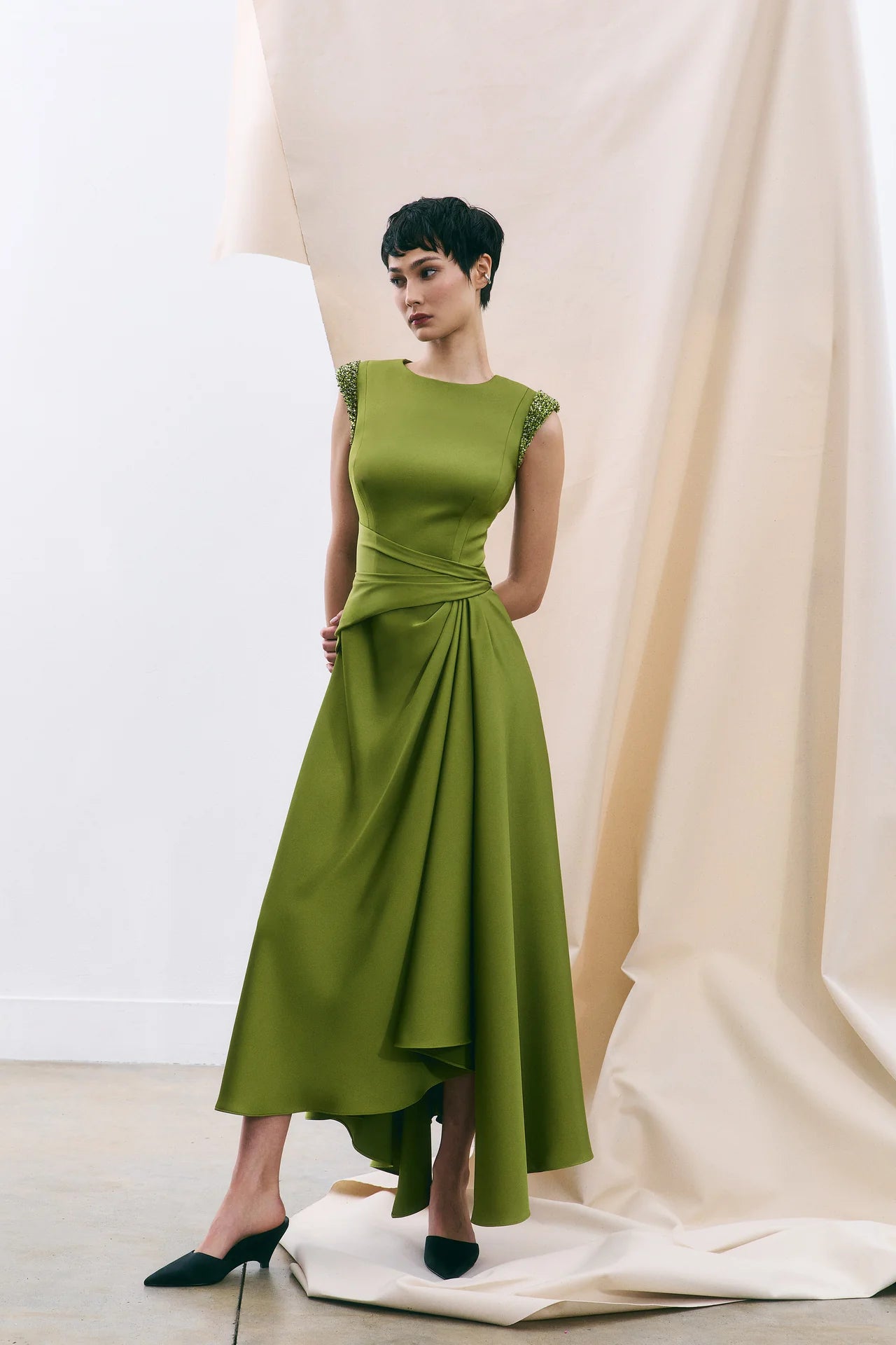 Maisonel ME3189A Meadow Asymmetric Dress with Draped Side Detail