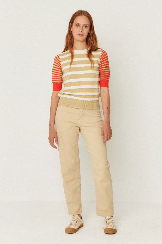 SKFK Muike Orange & Cream Stripe Knit Top
