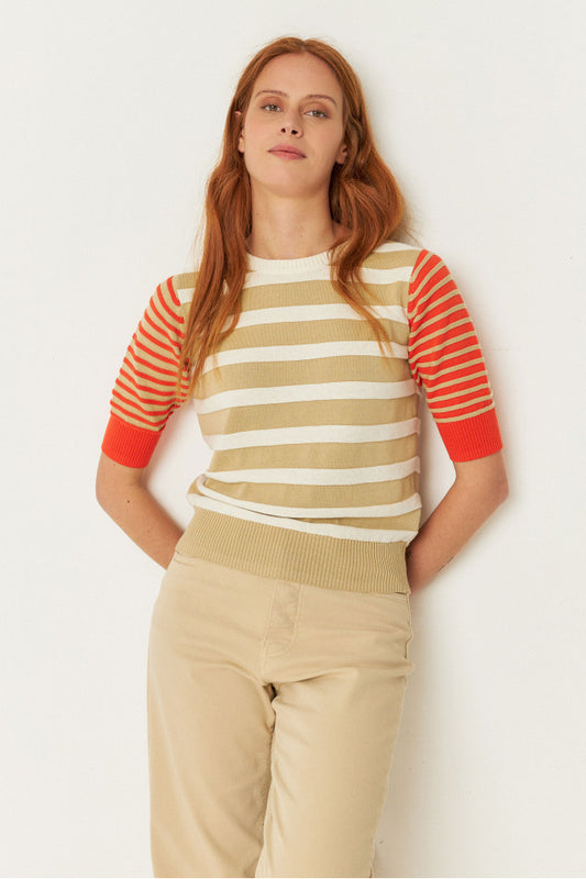 SKFK Muike Orange & Cream Stripe Knit Top