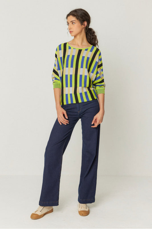 SKFK Naike Blue & Green Grid Sweater