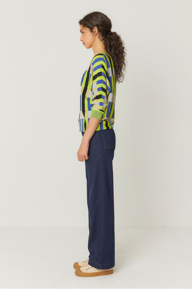 SKFK Naike Blue & Green Grid Sweater