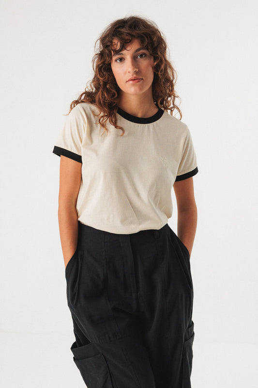 SKFK Neskur Cream & Black Trim T Shirt