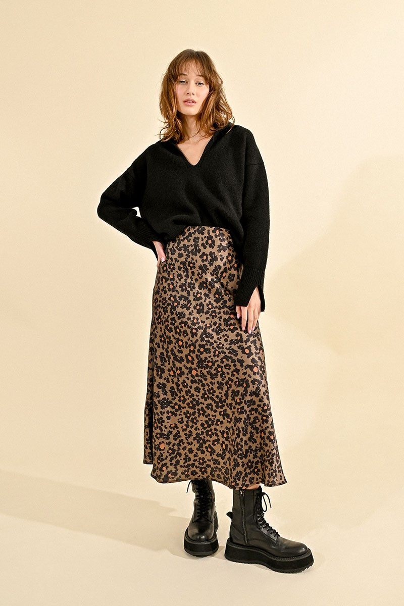 Leopard Print Satin Skirt